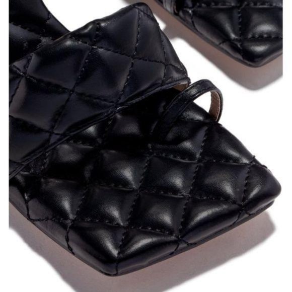 Lace Up Quilted Square Toe Heels in Black - Picture 4 of 13